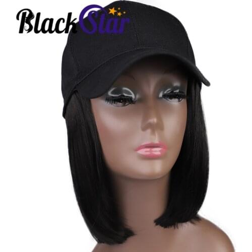 Baseball Hat with Hair Attached for Women Extension Synthetic Short Bob Hairstyles Hat Easy to Use Adjustable Black Baseball Hat