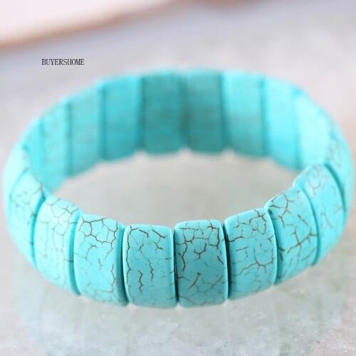 BUYERSHOME Hot Jewelry For Women 11x25MM Natural Beads Stone Green Howlite Stretch Bracelet 8" 1Pcs H600