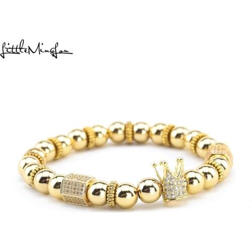 Luxury Crown bracelets Pave Cubic zirconia ball crowns Charms copper bead handmade men Bracelets & Bangles for men Jewelry