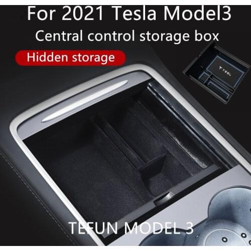 Decorative Tesla Model3 Containers Car Central Armrest Storage Box For Tesla Model 3 2021 Accessories Center Console Flocking