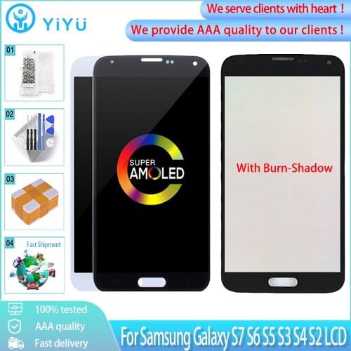 AMOLED For SAMSUNG Galaxy S7 S6 S5 S3 S4 S2 LCD Display Touch Screen Digitizer Assembly With Burn-Shadow Repair Parts Free Tools
