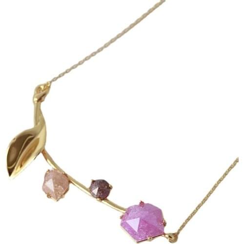 European and American jewelry wholesale leaf shape inlaid heterosexual colored stone necklace