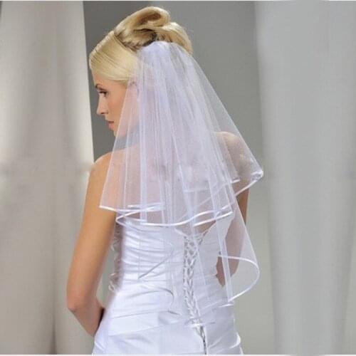 2018 New Bridal Veil Two Layers Ribbon Edge Short Wedding Veil With Comb White 2 Layers Bridal Veil Wedding Accessories