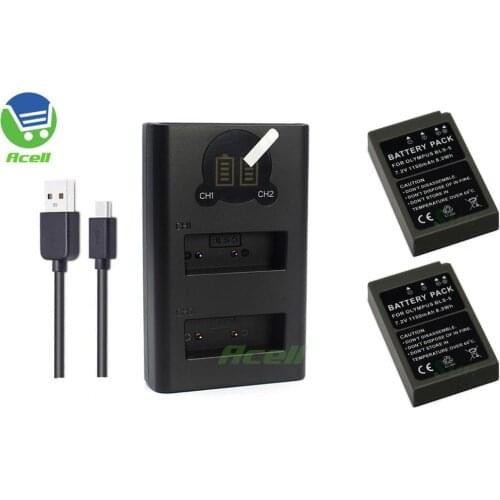 BLS-5 Battery + LCD USB Dual Charger for OLYMPUS E-M10 Mark IV / STYLUS 1s / E-M10 Mark III S / E-620 E-450 Camera BLS-50 BLS-1