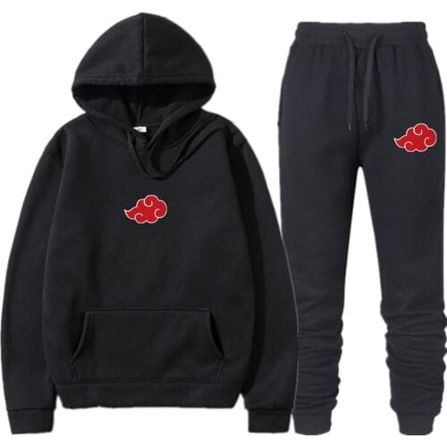 Mens Sportswear Set Hoodie Sweatshirt Streetwear Mens 2-piece Sweatshirt + Sweatpants Set Anime Akatsuki Cloud Symbols Print