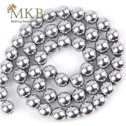 Silvers Plated Hematite Round Beads Natural Stone Beads For Jewelry Making 15inches 4/6/8/10mm Pick Size Perles BIJOUX Wholesale