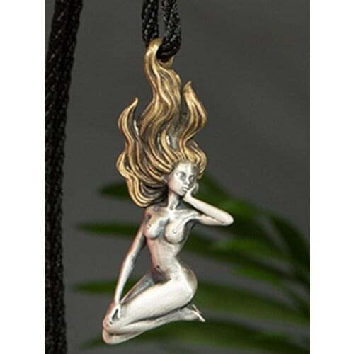 S999 pure silver beauty bathing pendant nude portrait personality original design punk hip hop nightclub men and women pendant