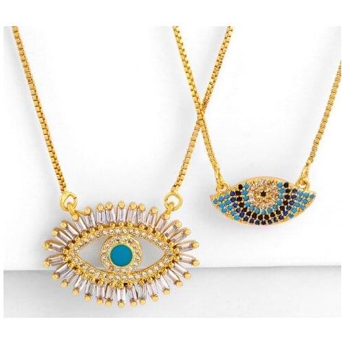 Evil eye multicolor micro pave cz zircon cubic zirconia necklace copper Clavicle gold plated Snake Chain Choker Pendant hjfg3