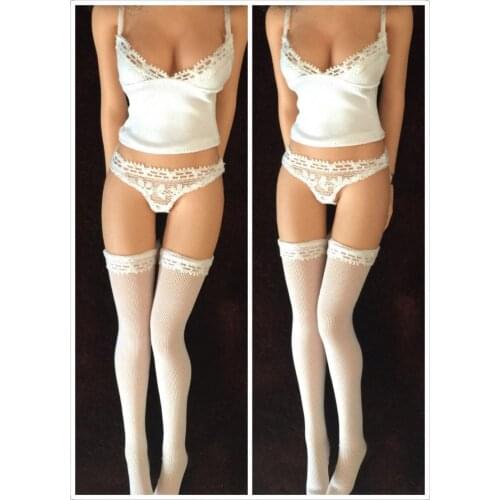 Mnotht 1/6 Scale Female Soldier White Camisole Vest with Underwear Stockings for 12in Phicen Tbleague Action Figure body