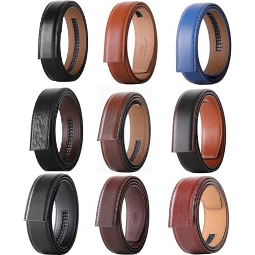 No Buckle 3.5cm Width Cowskin Genuine Leather Belt Men Without Automatic Buckle Strap Male Black Brown Blue Gray White B509