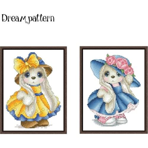 Rose rabbit cross stitch kits cartoon bunny pattern 18ct 14ct 11ct white fabric cotton thread DIY embroidery kit for beginners