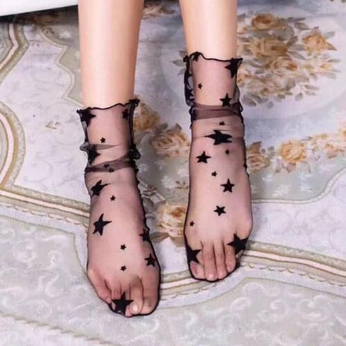 1pair Woman Socks Kawaii Fashion Dot Lace Mesh Socks Women Transparent Ladies Ultra-Thin Princess Tulle Socks