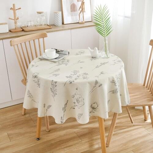 New Simple Tablecloth Net Red Sketch Flower Printed Cotton Linen Tablecloth Round Living Room Fabric