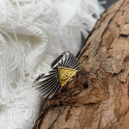 2021 Newest Eye of God Vintage Ring Punk Egyptian Triangle Adjustable Ring Egypt Pyramid All-Seeing Eye Illuminati Anillo Bijoux