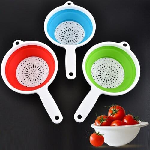 NEW Strainers Foldable with Handles Strainer Fruit Vegetable Washing Basket Silicone Colander Collapsible Drainer Kitchen Tools