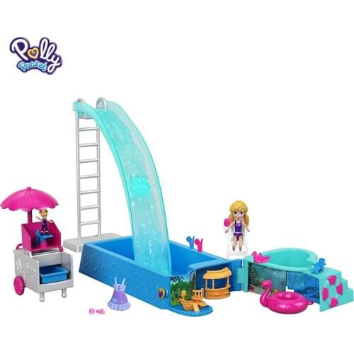 Original Polly Pocket Girls Doll House Swimming Pool Treasure Box Doll Houses Toys Mini Scene Girls Home Toys for Child FTP75
