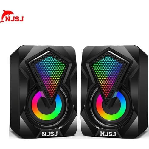 NJSJ 2.0 Portable Gaming Speakers USB Powered Stereo Volume Control with LED Light for PC Cellphone Tablets Desktop Laptop