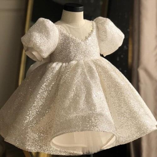 Sequin Girl Dress for Girls white infant Baptismal dress elegant Party Girls Dresses tutu princess Wedding Baby Girl clothes