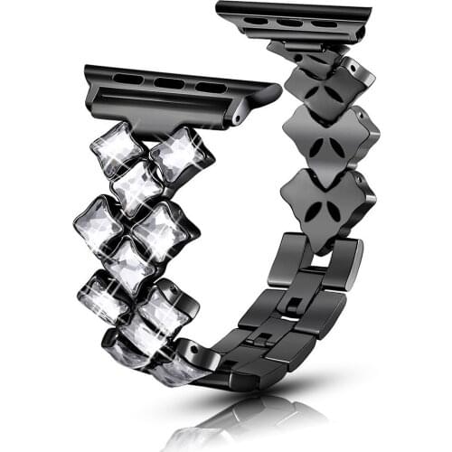 Square Starry Diamond Steel Bracelet for iWatch Series 6/5/4/3/2/SE Women Fashion Strap for Apple Watch Band 40mm 44mm 42mm 38mm