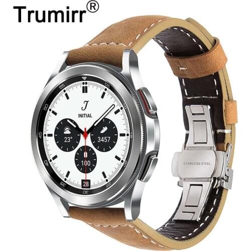 Genuine Cowhide Leather Watchband for Samsung Galaxy Watch 4 40mm 44mm / Watch4 Classic 42mm 46mm Band Butterfly Buckle Strap