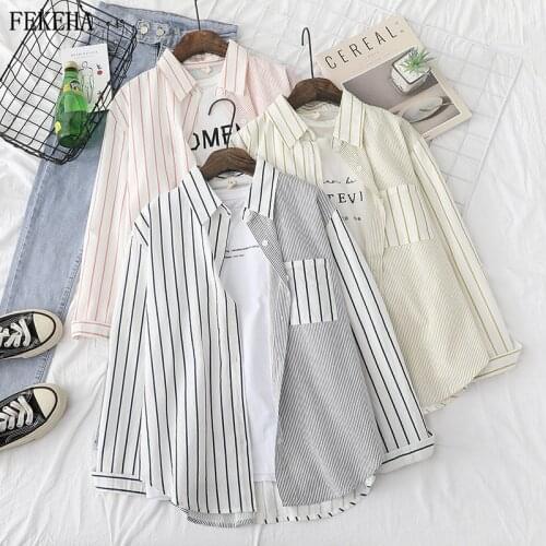 Striped Shirts Womens Blouses Loose Cotton Ladies Long Sleeve Patchwork Female Tops Blusas Clothes Autumn News Lazy Style