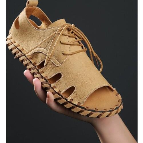 Summer Men Slides Shoes Hand woven Leather Beach Slippers Slide Male Gladiator Flip Flops Women Sandals Soft Sneakers