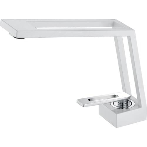 Tuqiu Basin Faucet Bathroom single lever hot and cold Brass water Mixer Tap Matte White Square Basin Water Sink Mixer crane