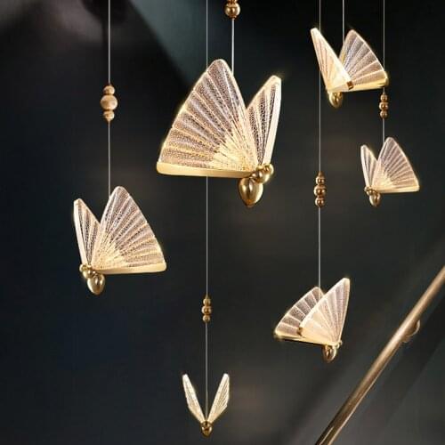 Modern Luxury Butterfly Pendant Light Gold Crystal Living Room Commercial Hanging Lamp Bedroom Childrens Lamp Home Decoration