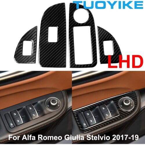 LHD RHD Styling Carbon Fiber Interior Window Lift Switch Button Cover Trim Sticker Panel For Alfa Romeo Giulia Stelvio 2017-2019