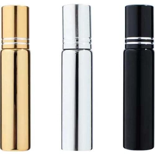 10-100pcs 10ml Glass Roll on Essential Oil Bottle Empty Gold/Silver/Black Perfume Refillable Bottle Roll on Glass Scent Tube