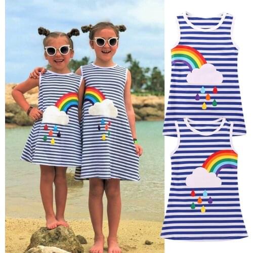 Summer Spring Baby Girl Dress Rainbow sisters Vestidos Striped Cotton Kids Party Dresses for Girls Clothes Princess Costume 2-7Y