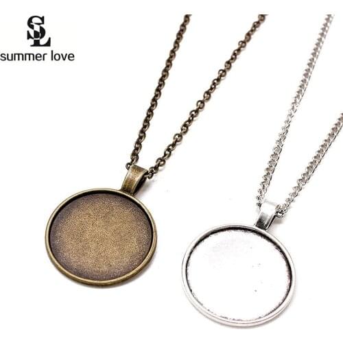 10Pcs 25MM Vintage Chain Base Tray Pendant Necklace Setting Cabochon Cameo Base Tray Bezel Blank DIY Jewelry Making Findings