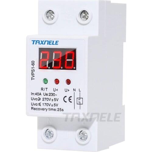 40A 63A 220V auto reconnect over voltage under voltage protection protective device Voltmeter relay voltage protector monitor