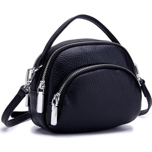Woman Genuine Leather Shouder Bag Fashion Three Layer Zipper Bag Girls Bags Womens Handbags Small Bag Designer Bag Wallet Purse