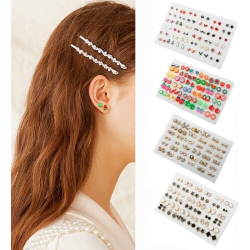 Trend Fashion 36Pairs Acrylic Geometric Korean Alloy Stud Earrings For Women Small Earrings Female Brincos Jewelry