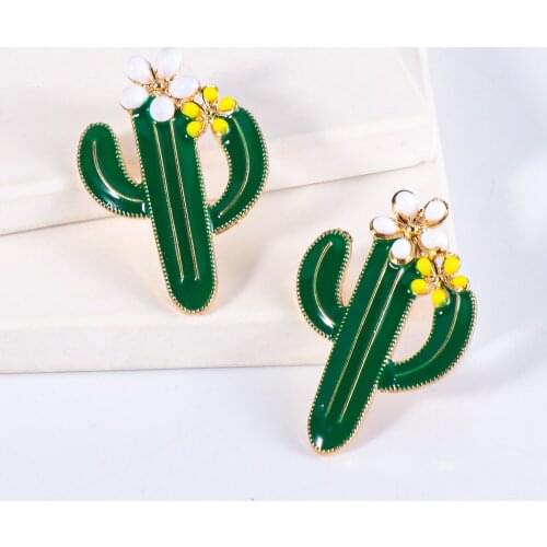 Fun Creative Drip Oil Cactus Stud Earring for Women Korean Fashion Statement Girl Teen 2021 Trendy Jewelry Accessories Kolczyki