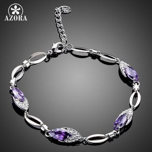 AZORA Water Drop Design With 4pcs Purple Cubic Zirconia Bracelet for Women TS0110