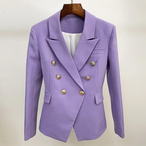 HIGH QUALITY Newest 2021 Designer Blazer Womens Classic Lion Buttons Double Breasted Slim Fit Blazer Jacket Lavender