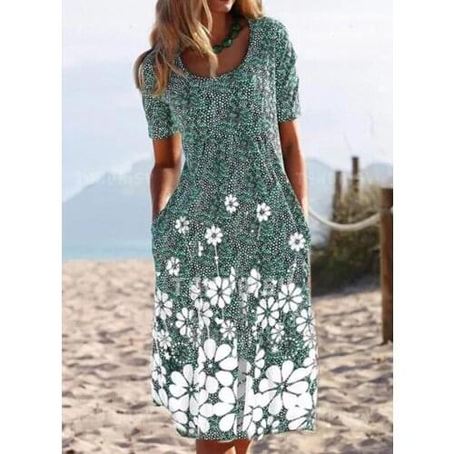 Plus size femme 5xl vestidos Summer double pocket short sleeve flower print mini A-line dress Ladies casual vintage dress