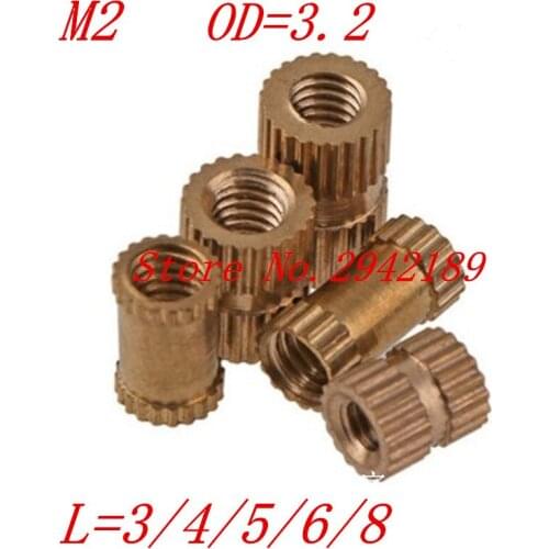 1000pcs/lot M2*3/4/5/6/8 OD=3.2mm Through thread brass insert nut / knurled nuts for injection moulding