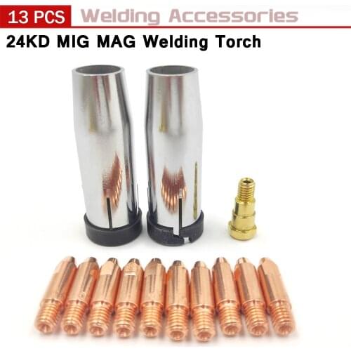 13Pcs MB-24KD Welding Torch Consumable 0.8/0.9/1.0/1.2mm MIG Torch Gas Nozzle Tip Holder Gas Diffuser of MIG MAG Welding Machine