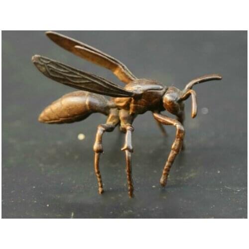 2.2" Curio Chinese Pure Bronze Insect Animal Hornet Wasp Vespid Small Statue