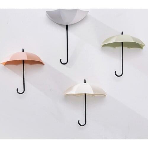 3 Pcs/lot Cute Umbrella Small Hook Free Nail Adhesive Hook Key Hooks Storage Holder Decorative Hooks for Bathroom Kitchen Home