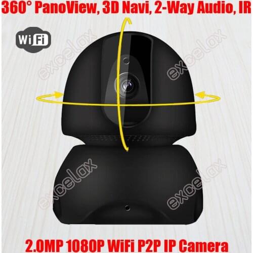 3D Navi Panoramic Onvif Protocol AP hotspot Wireless 1080P 2MP WiFi Baby Monitor Robot Nanny IP Camera Mobile Phone Black Case