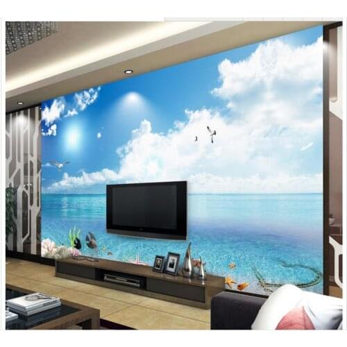 Customized 3d wallpaper for walls 3 d wall murals wallpaper blue sky white clouds with TV setting wall scenery 3d home decor