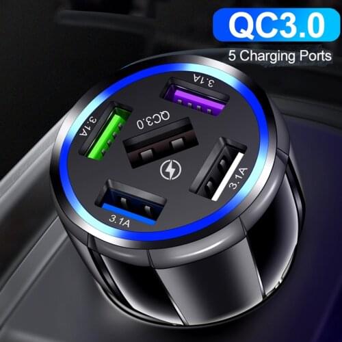 5 USB Ports QC3.0 15A Fast Charging Car Cigarette Charger Micro USB Adapter for Phone Universal IPhone Samsung Xiaomi