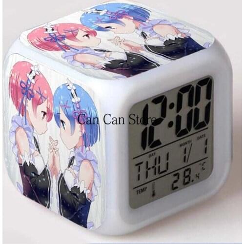 Re zero Anime Sweet Lolita 7 Color Change Digital Alarm Clock Wake Up Light children Toys Electronic Reveil