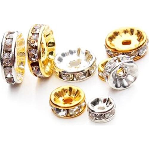 100pcs/lot Rhinestone Spacer Beads 6/8/10mm Fit Women DIY Jewelry Making Bracelet Necklace Earrings Beaded Material Accessories