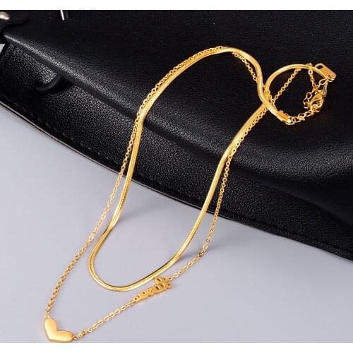 Titanium Steel Double Layer Chain Letter Necklace For Women Love Heart Gold Color Choker Boho Jewelry Female Collarbone Chain