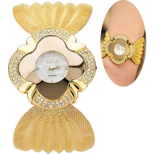 Fashion Women Rhinestone Dial Bracelet Watch Alloy Mesh Strap Quartz Watches Bangle Wristwatch Gifts @17 @88 LXH